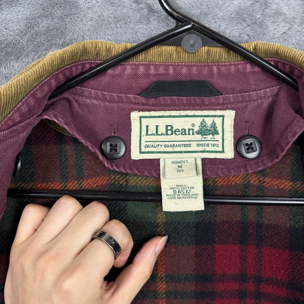 L.L. Bean Field Coat Jacket Womens M Plum Burgundy Plaid Lined Canvas Barn Chore - Picture 9 of 11